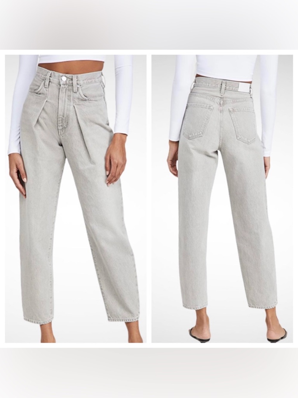 Goldsign The Pleat Curve Jeans tapered ankle barrel leg Wylam grey size 27
